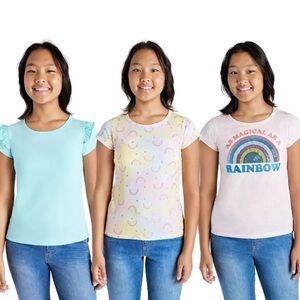 Vigoss Girl's Small (7/8) 3-pack T-Shirts, Rainbow, Sequins, Lightweight New